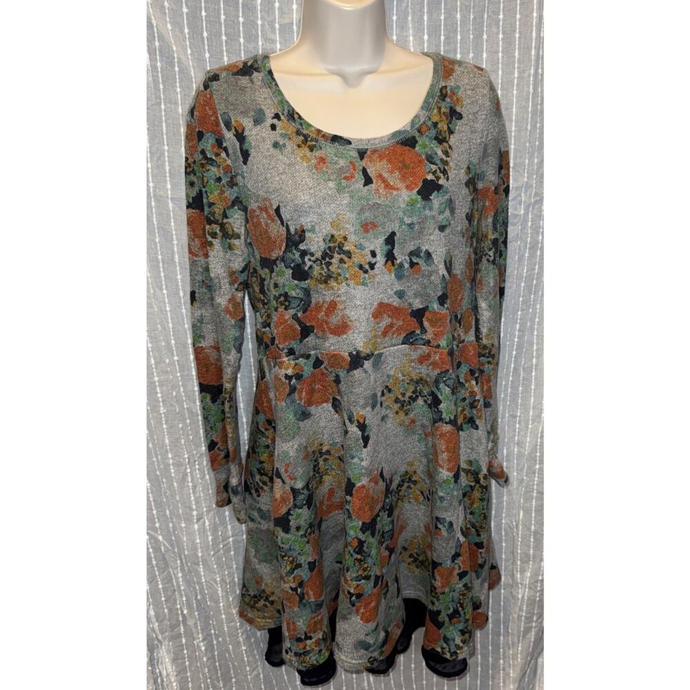 Anthropologie Saturday Sunday Gray Floral Long Sleeve Terry Dress Size Large